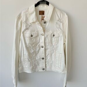 NWT American Eagle Cream White Distressed Denim Jacket size XL
